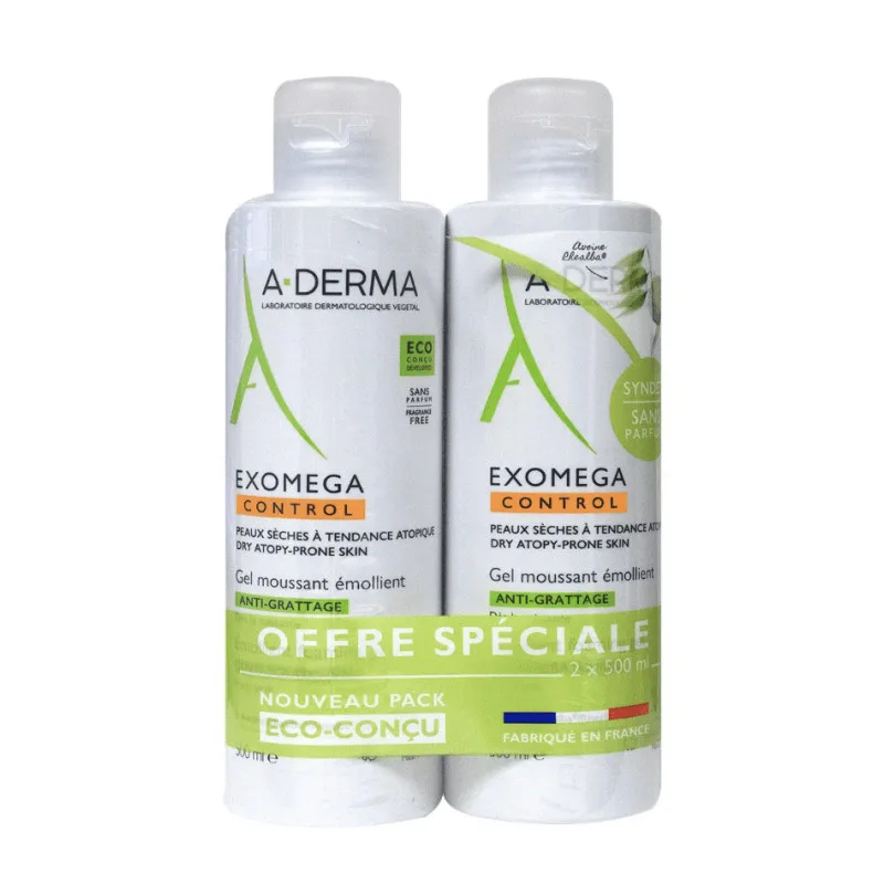 GEL Exomega Control Moussant Émollient a-Derma 2x500ml