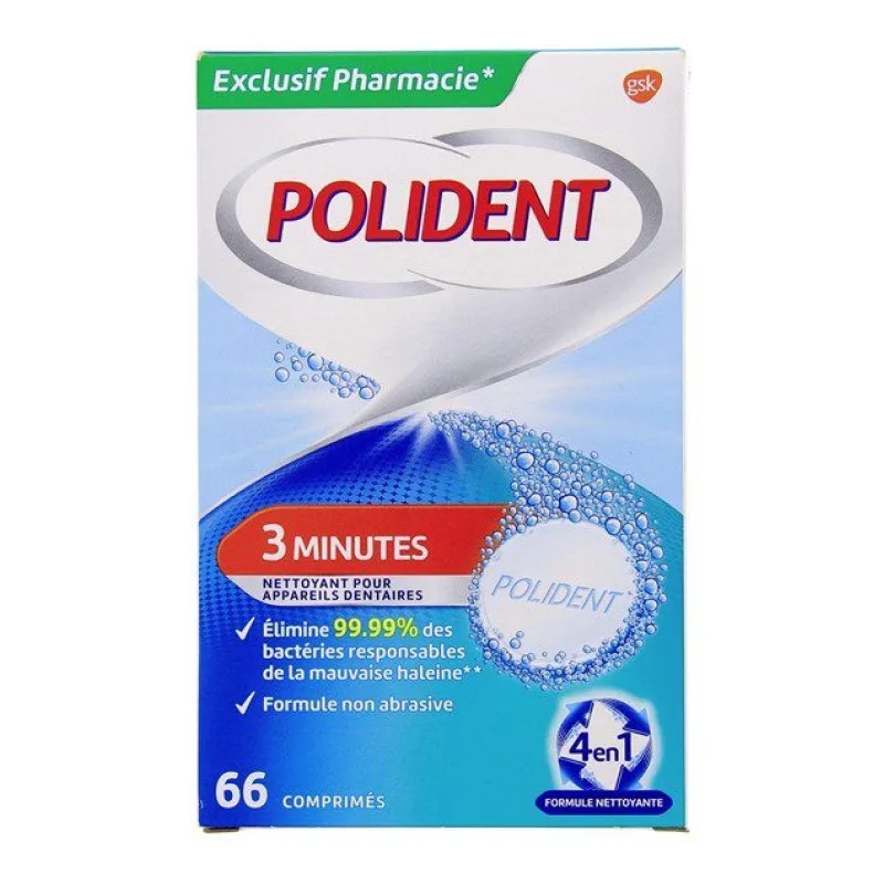 COMPRIMÉS Nettoyant pour Appareils Dentaires 66 Polident 66 Comprimés