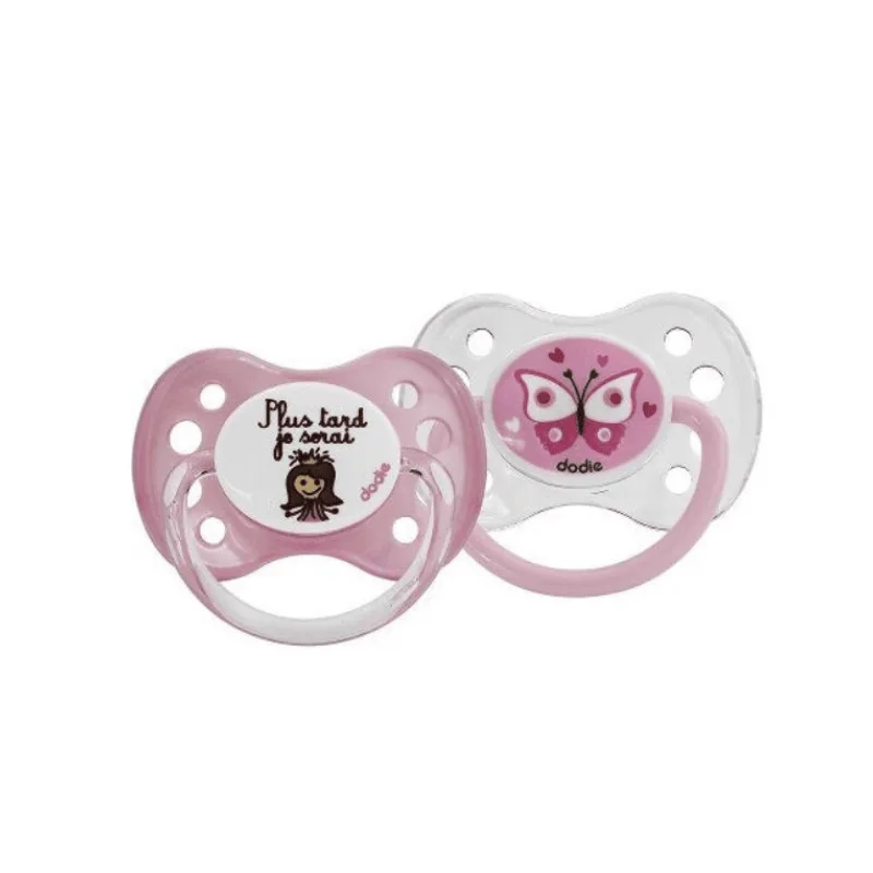 SUCETTE 2 Sucettes +6 Mois Duo Fille Papillon Princesse Dodie