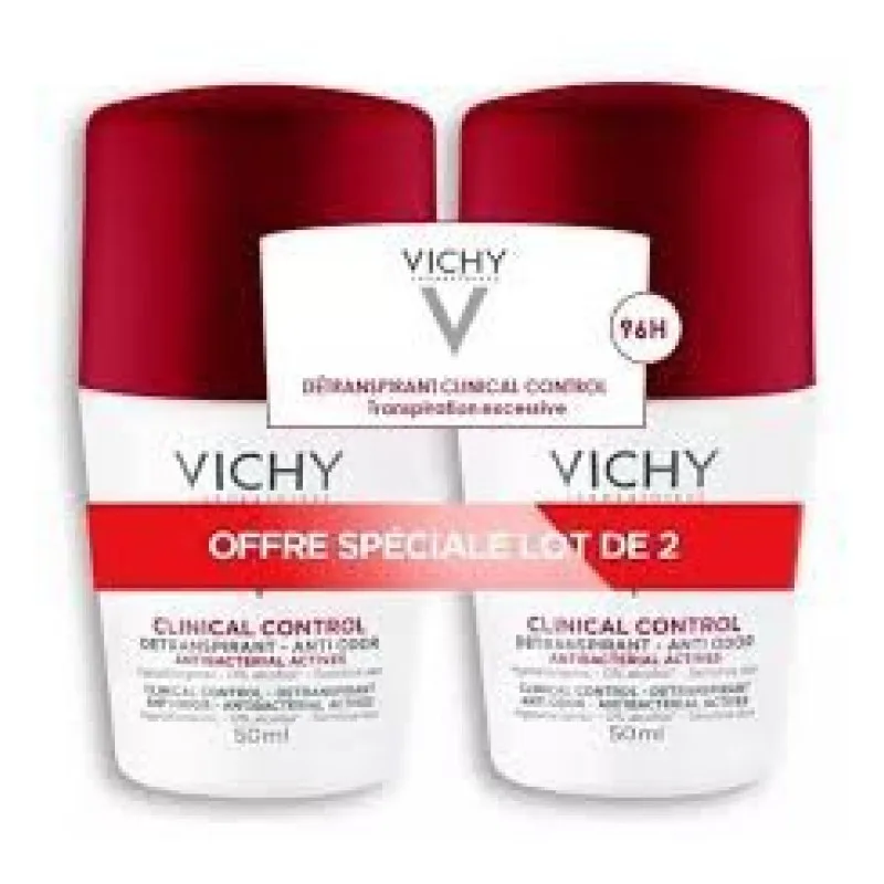 Vichy Laboratoires - Vichy-Déodorant 96H Clinical Control Détranspirant Anti-Odeur Roll-On Lot de 2 x 50 ml