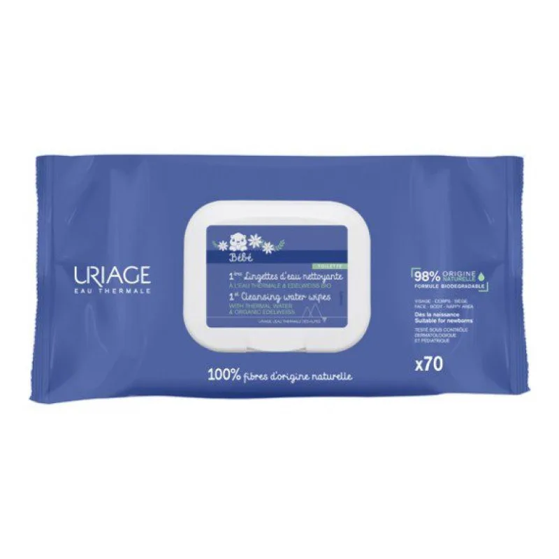 LINGETTES Bébé 1ères D'Eau Nettoyante 70 Uriage