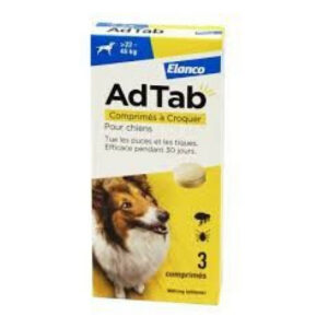 Elanco - AdTab - 900mg de Lotilaner Antiparasitaire Interne Chien de +22 à 45kg - 3 Comprimés à Croquer