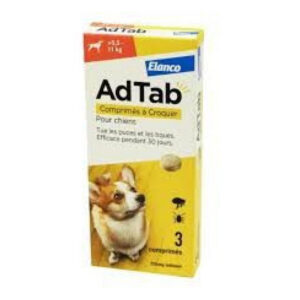 Elanco - AdTab - 225mg de Lotilaner Antiparasitaire Interne Chien de +5.5 à 11kg - 3 Comprimés à Croquer