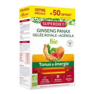 SUPERDIET - Ginseng Gelée Royale et Acérola Bio 20 Ampoules + 10 Ampoules Offertes