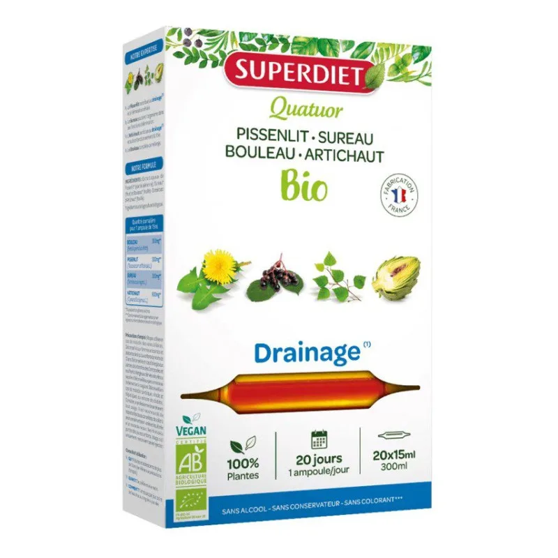 AMPOULES Quatuor Pissenlit Drainage Bio 20 Superdiet 20