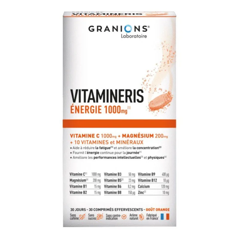 COMPRIMÉS EFFERVESCENTS Vitamineris Énergie 30 Granions 1000 Mg
