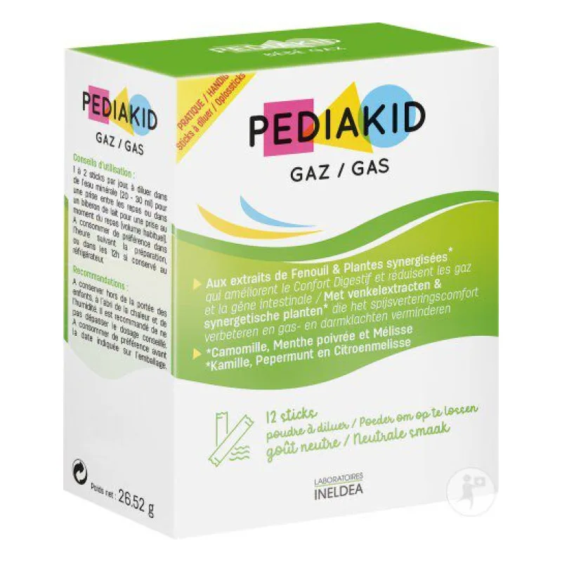 Laboratoires INELDEA - Pediakid - Bebe Gaz Aux Extraits Naturels De Plantes X12 Sticks