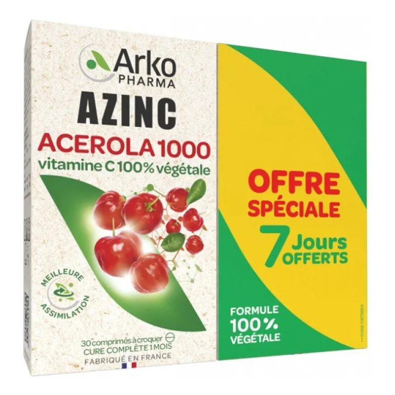 COMPRIMÉS Azinc Acérola 1000 Lot de 2 Arkopharma X 30