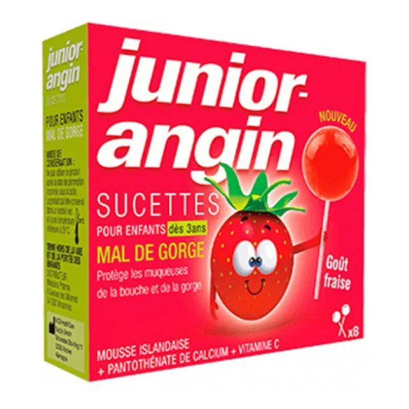 SUCETTE Junior Angin Sucettes Mal de Gorge Goût Fraise