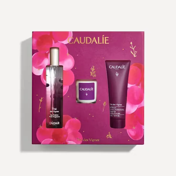 COFFRET CADEAU Eau Fraîche Thé des Vignes 50 ml, Gel Douche 50 ml et Bougie 35 g | Caudalie