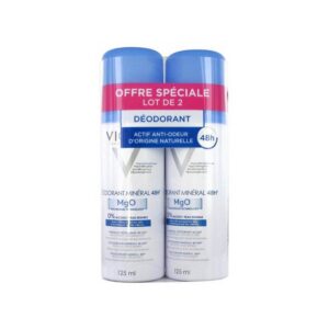 Vichy Laboratoires Déodorant Minéral 48H - MgO - 0% D'alcool - Peau Sensible - Lot de