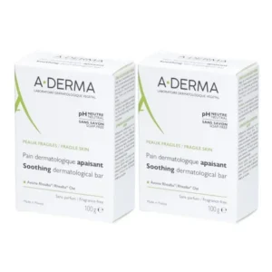 A-DERMA - Pain Dermatologique Apaisant - Visage et Corps - Peaux Fragiles, 2x100g