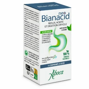 NeoBianacid Menthe Aboca 14 comprimés, boîte sur fond blanc