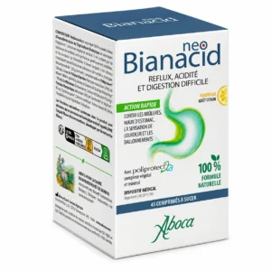 NeoBianacid Citron Aboca 45 comprimés, boîte sur fond blanc