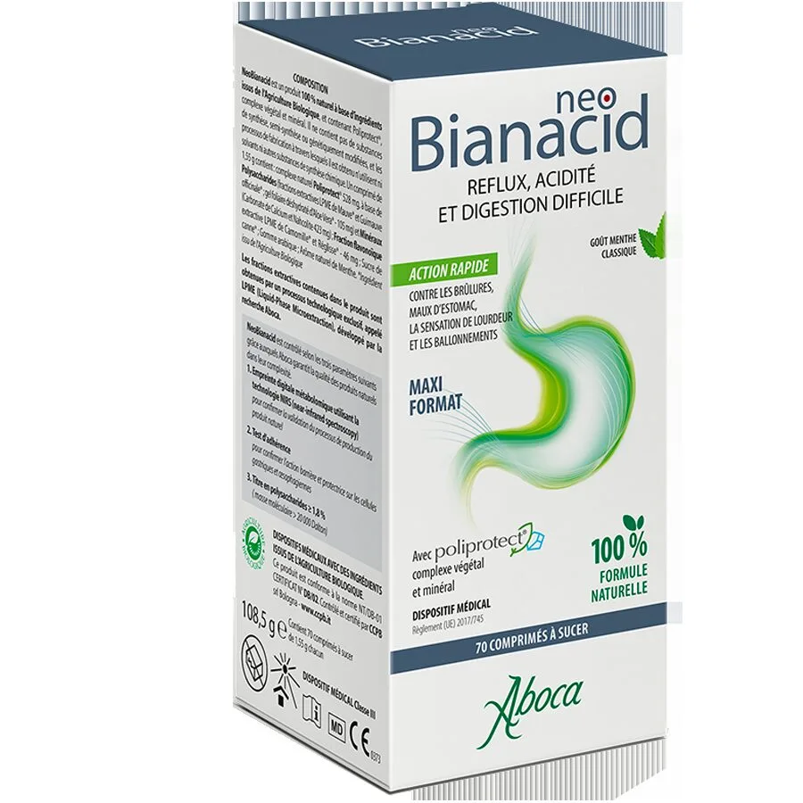 COMPRIMÉS À CROQUER Neobianacid Acidité et Reflux Menthe Aboca 70 Comprimés