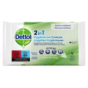 Dettol Lingettes hygieniques 2 en 1 mains et surfaces sachet de 12