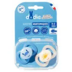 DODIE 2 sucettes anatomiques 0-2 mois special naissance bleu et orange