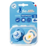 DODIE 2 sucettes anatomiques 0-2 mois special naissance bleu et orange