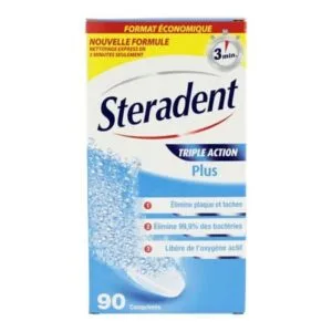 STERADENT Triple Action comprimes effervescents nettoyage prothese dentaire lot de 3 x 30