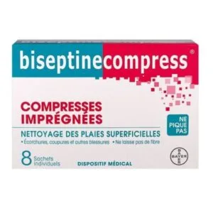 BiseptineCompress Compresses Impregnees Nettoyante Antiseptique 8 sachets
