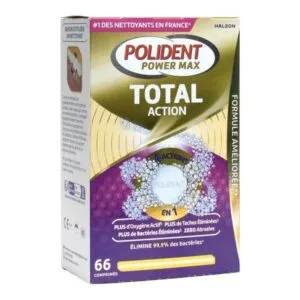 POLIDENT TOTAL ACTION 4 en 1 comprimes nettoyants appareil dentaire B/66