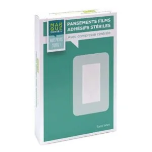 Marque Conseil Pansement film adhesif sterile avec compresse centrale 10 x 10 cm, boite de 5