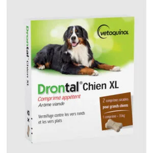 Drontal Chien XL 525/175/175 mg vermifuge grands chiens - boite de 2 comprimes secables
