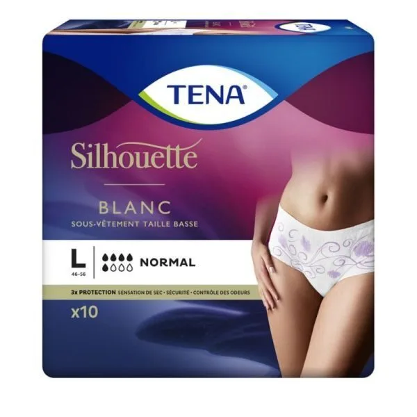 TENA Silhouette Normal Blanc taille basse - Taille L - sachet de 10