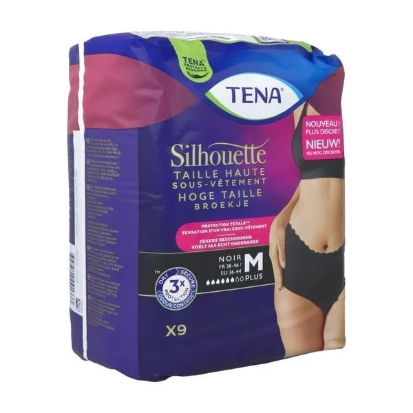 TENA Silhouette Plus taille haute Noir - Taille M - sachet de 9