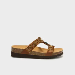 Scholl New Bogota Wedge Sandale Femme Cognac/Multicolore - Pointure 41