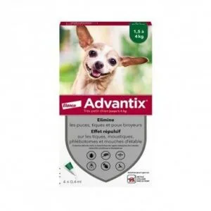 Advantix Solution spot-on tres petit chien 1,5 a 4 kg - boite de 4 pipettes de 0,4 ml