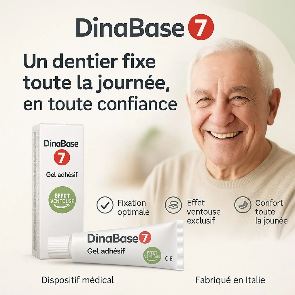 Dinabase 7 gel adhesif dentier - visuel marketing effet ventouse