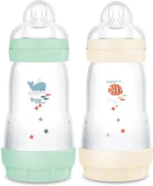 MAM Easy Start Biberons anti-colique 260 ml - Débit 2 - Menthe et Coton - Lot de 2