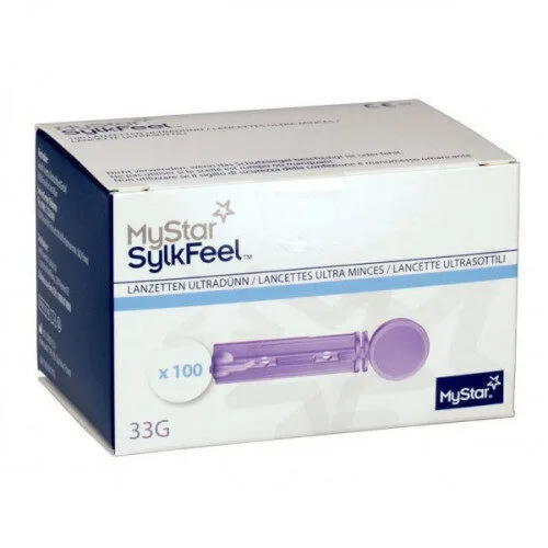 MyStar SylkFeel — Lancettes stériles 28G, boîte de 100