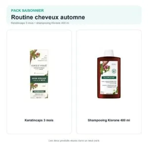 Keratincaps trois mois et shampooing Klorane réunis dans un pack