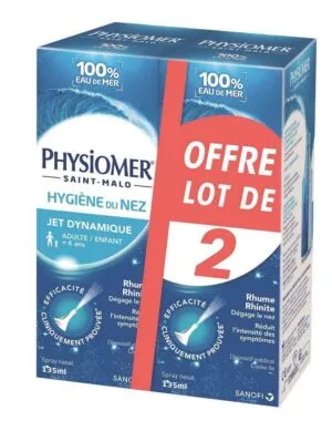 Physiomer Hygiène du Nez Spray Nasal Jet Dynamique - Adultes et enfants, 2 x 135 ml
