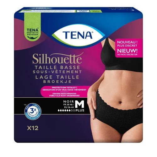TENA Silhouette Plus taille basse Noir - Taille M - sachet de 12