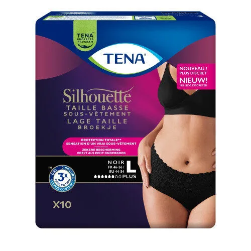 TENA Silhouette Plus taille basse Noir - Taille L - sachet de 10
