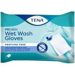 TENA ProSkin Wet Wash Gloves gants de toilette pre-impregnes parfum leger - paquet de 8