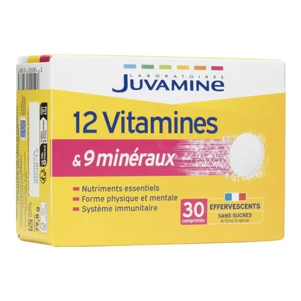 Juvamine 12 vitamines et 9 mineraux comprimes effervescents