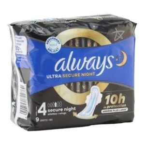 ALWAYS ULTRA SECURE Serviette périodique nuit avec ailettes Paq/9