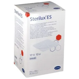 STERILUX ES compresse sterile 17 fils 12 ep 7,5 x 7,5 cm, 25 sachets de 5