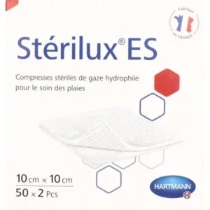STERILUX ES compresse gaze sterile 10 x 10 cm, 50 sachets de 2 - code LPPR 1353048